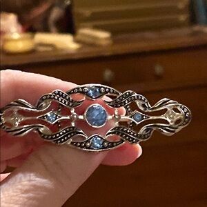Vintage Silver Tone and Blue Brooch